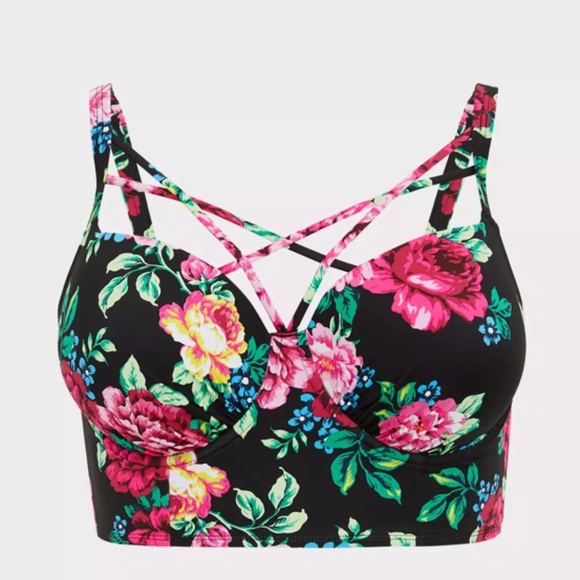 Torrid Underwire Strappy Front Bikini Top Sz 1 DD/DDD Bright Floral - Picture 3 of 13